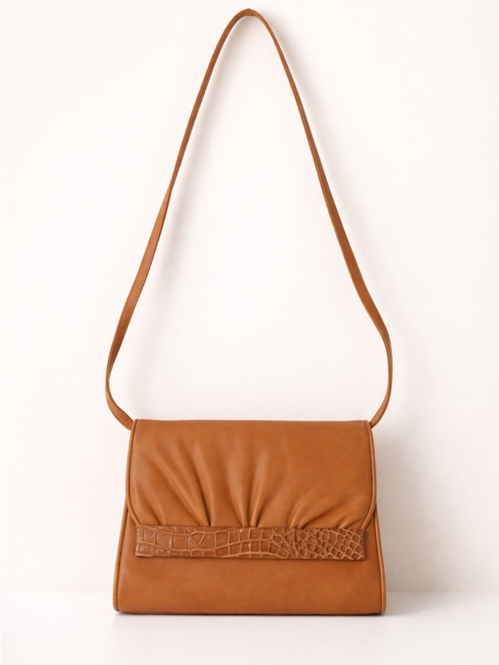 Gucci Vintage Cognac Leather Croc Trim Shoulder Bag Clutch - Picture 2 of 13
